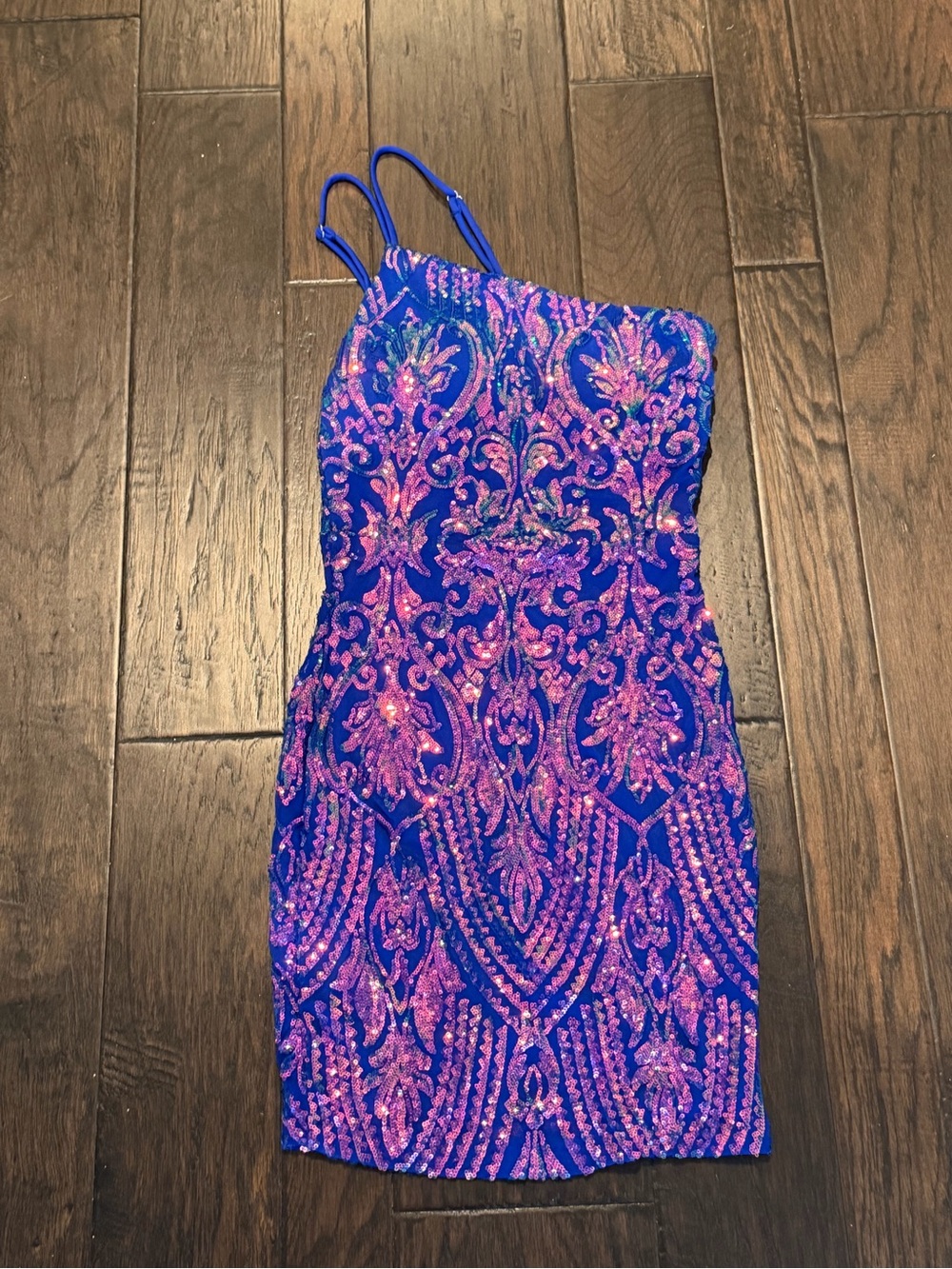 Windsor Sequin Blue Sparkly One Shoulder Mini Dress